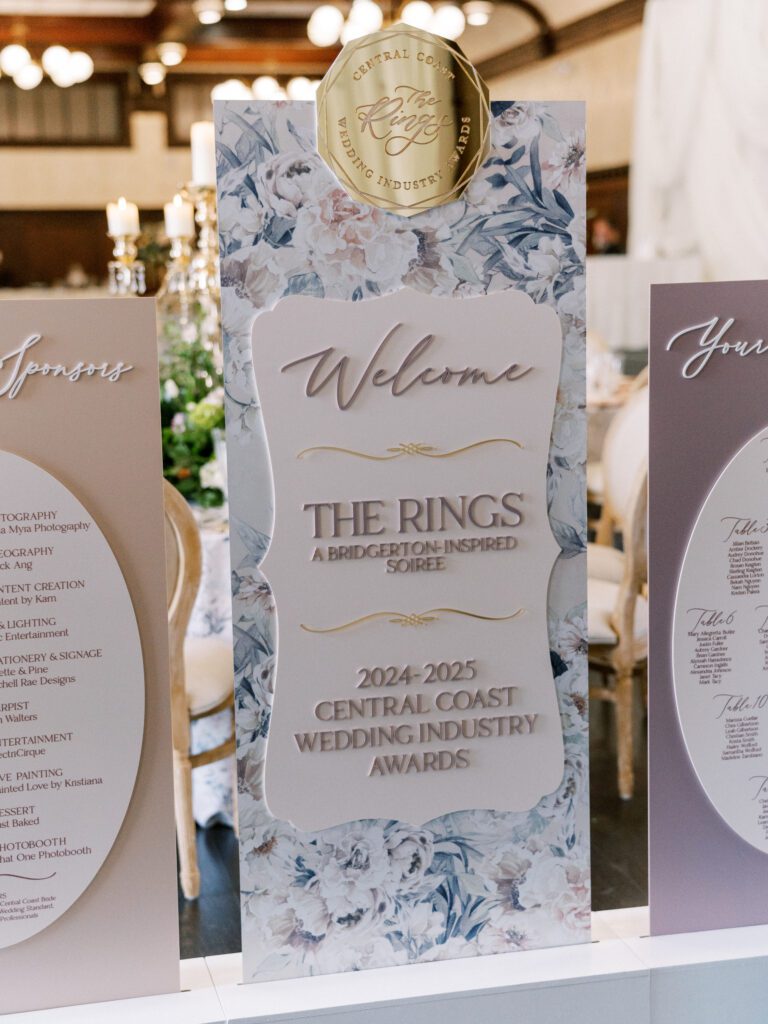 Welcome sign for The Rings Central Coast Wedding Industry Awards