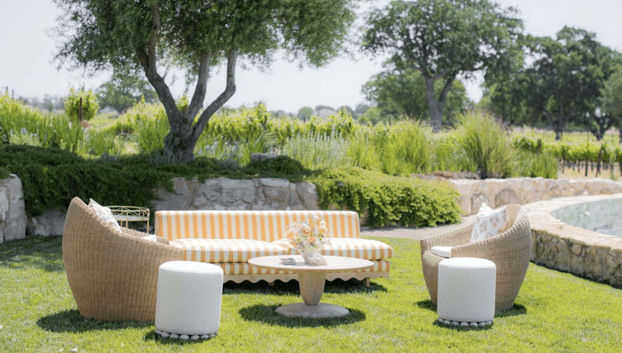 Outdoor vineyard lounge seating at Women in Wine event in Paso Robles