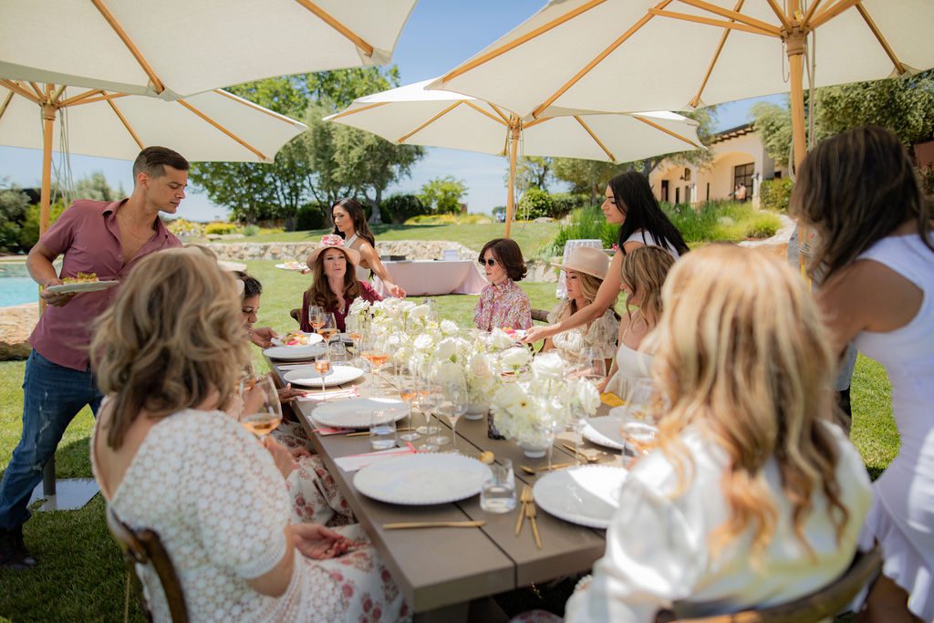 Women in Wine luncheon tablescape with custom menus at Rava Wines Paso Robles